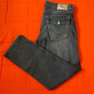 True Religion Jeans Mens 36 Dark Blue Ricky Relaxed Straight Jean With Blue Wash